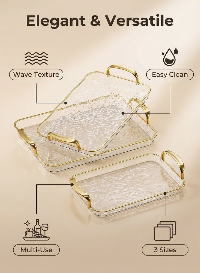 3 PCS Restaurant tray Square Ripple Design Multi-Functional Tray Set - ElegantWave Light Luxury Style, Easy-Clean & Versatile Home Decor, Healthy Material, Assorted Sizes (Large:17.3in*11.3in*1.2in/Medium:15.7in*9.8in*1in/Small:13.8in*7.9in*0.9in) - Image 1